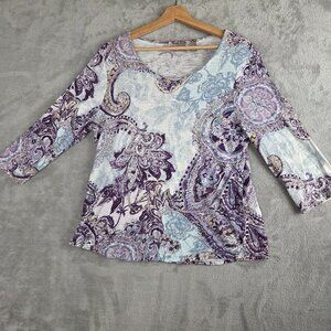 Chico's Paisley Scoop Neck Top, Small